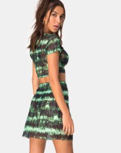Kinnie Mini Skirt in Tie Dye Turquoise Mesh sold by Motel Rocks