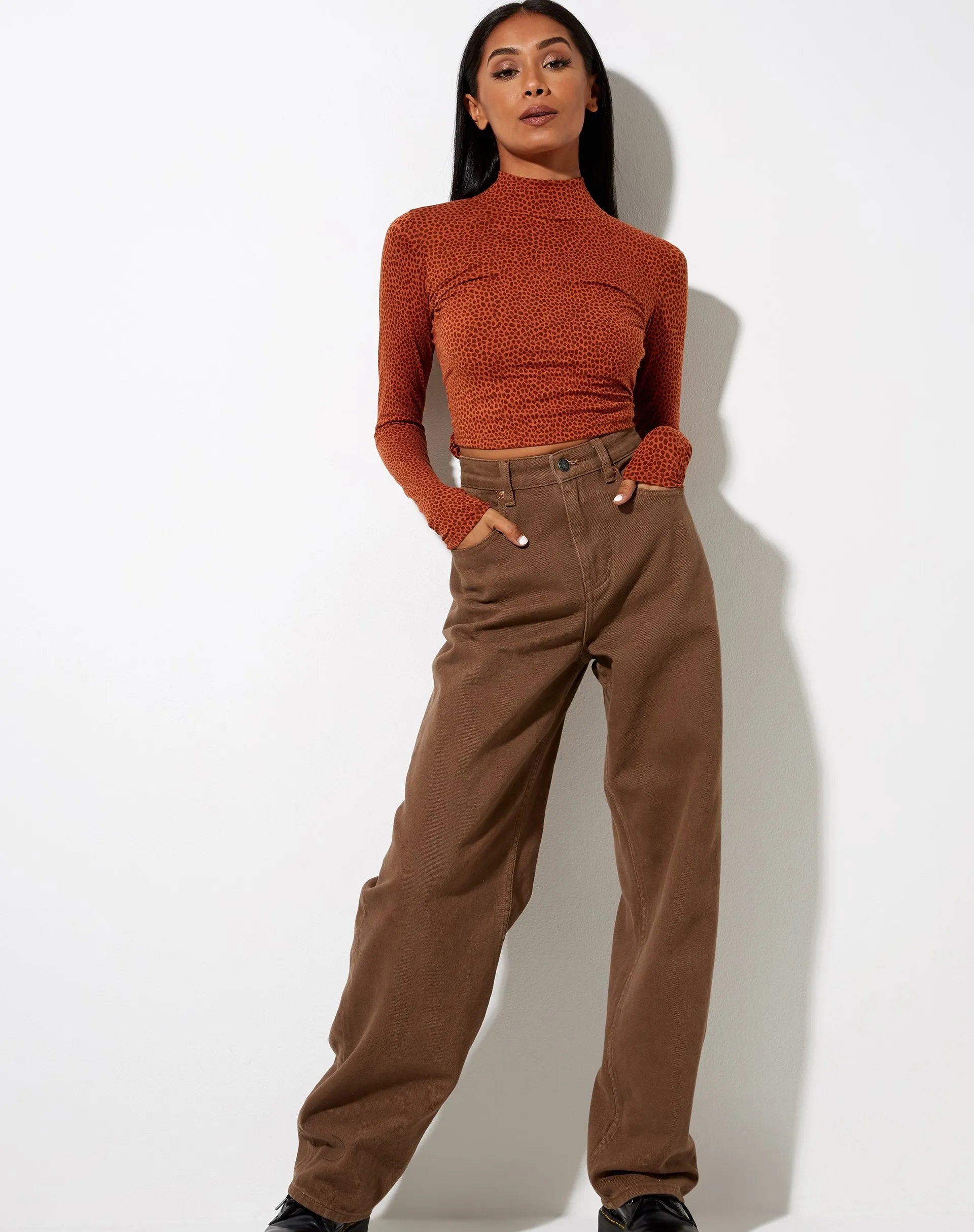 Quky Crop Top in Mini Croc Brown sold by Motel Rocks product image thumbnail 4