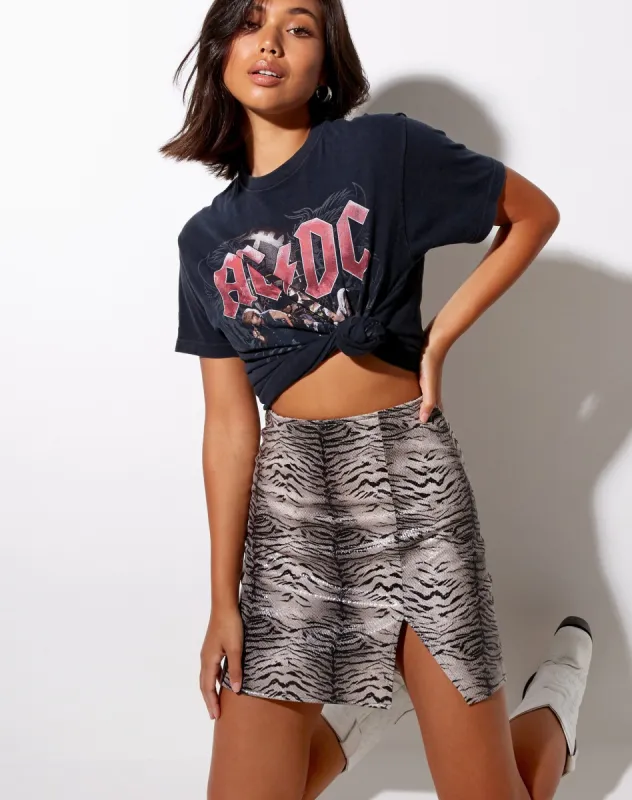 Wren Mini Skirt in Tiger PU Grey sold by Motel Rocks