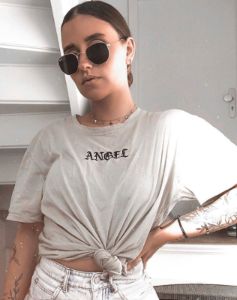 Oversize Basic Tee in Tan with Angel Embroidery sold by Motel Rocks