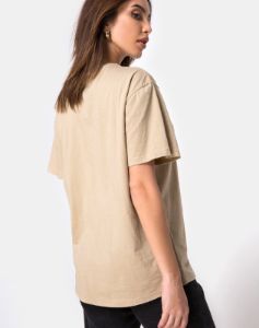 Oversize Basic Tee in Tan with Angel Embroidery sold by Motel Rocks