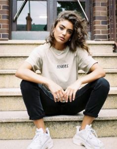 Oversize Basic Tee in Tan with Angel Embroidery sold by Motel Rocks