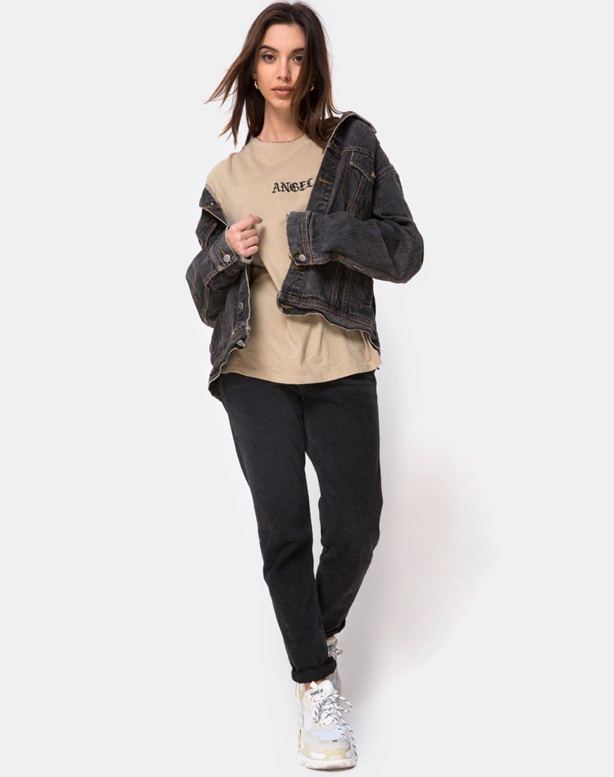 Oversize Basic Tee in Tan with Angel Embroidery sold by Motel Rocks product image thumbnail 5