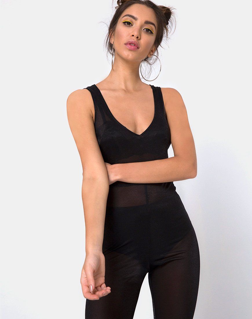 Devile Unitard in Sheer Mesh Black sold by Motel Rocks
