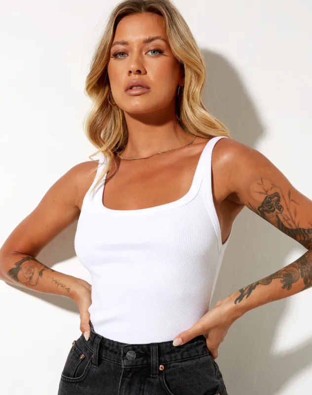 Nilam Vest Top in Rib White sold by Motel Rocks