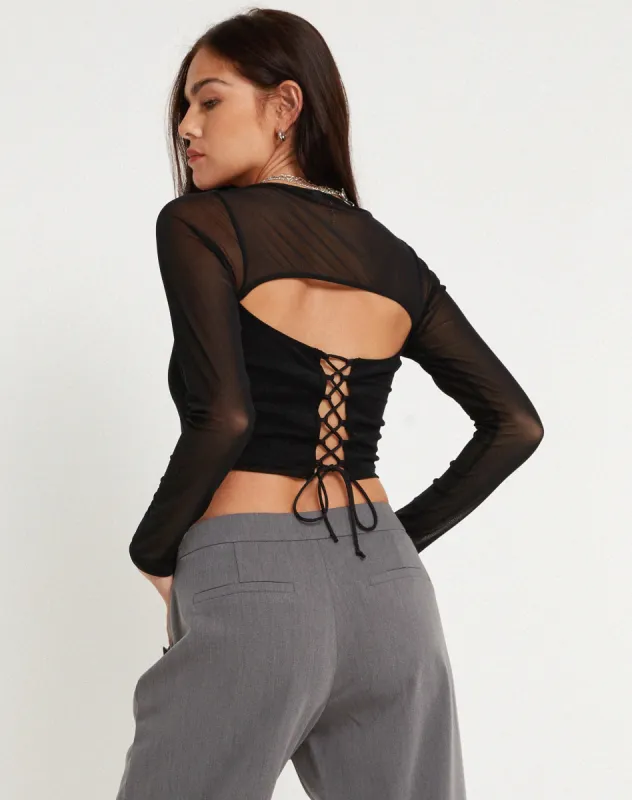 Kalula Long Sleeve Crop Top in Black sold by Motel Rocks
