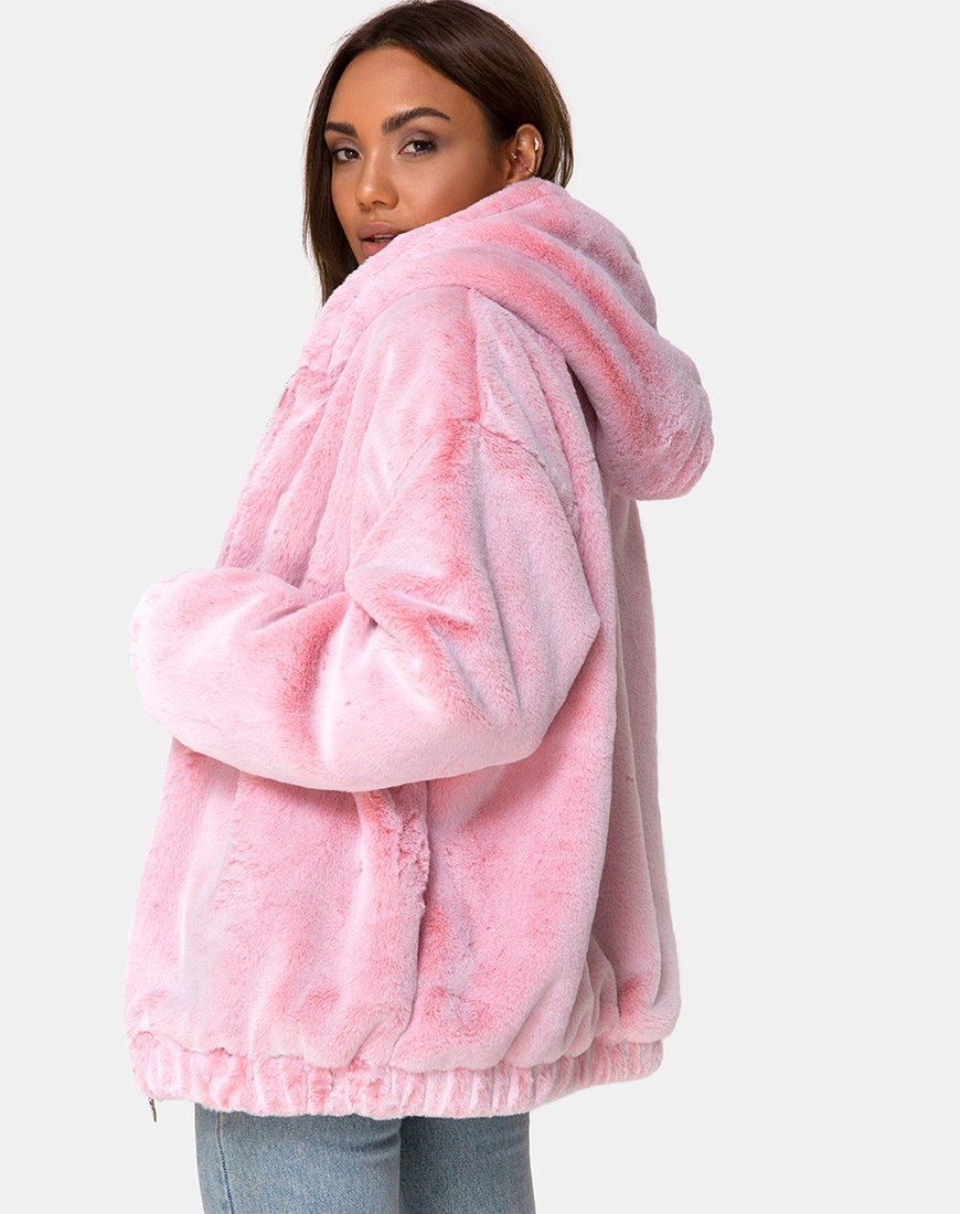 Emerson Jacket in Faux Fur Pink sold by Motel Rocks product image thumbnail 2