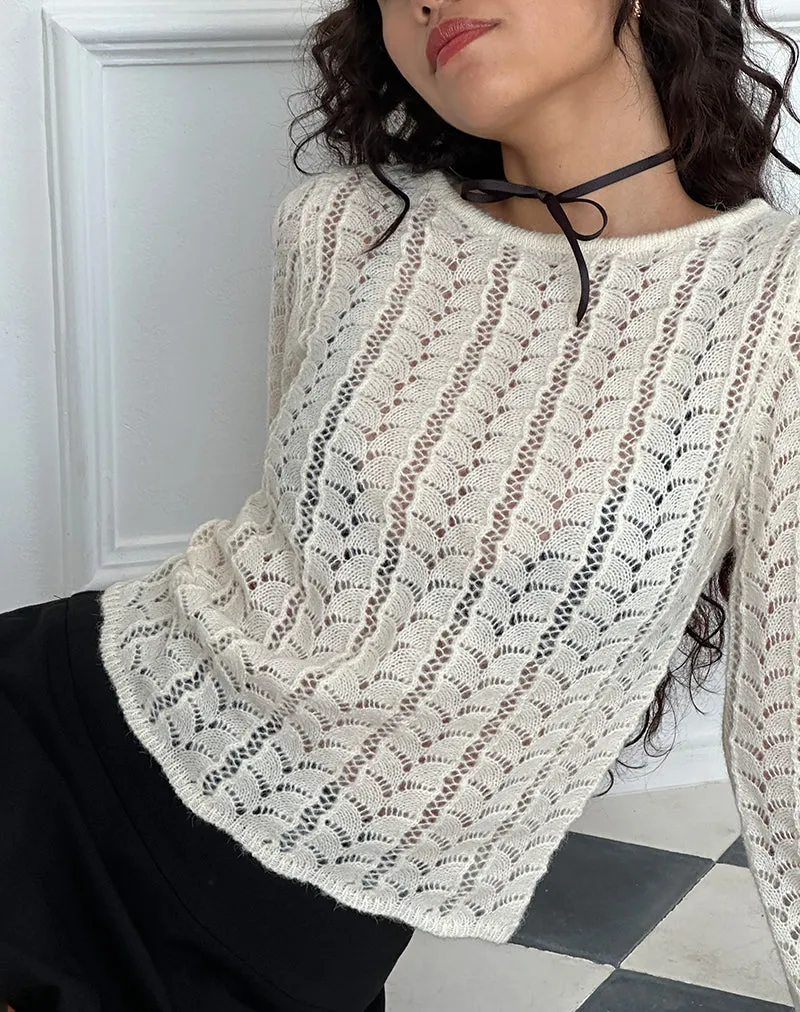 Venia Knitted Long Sleeve Top in Birch Cream sold by Motel Rocks product image thumbnail 4