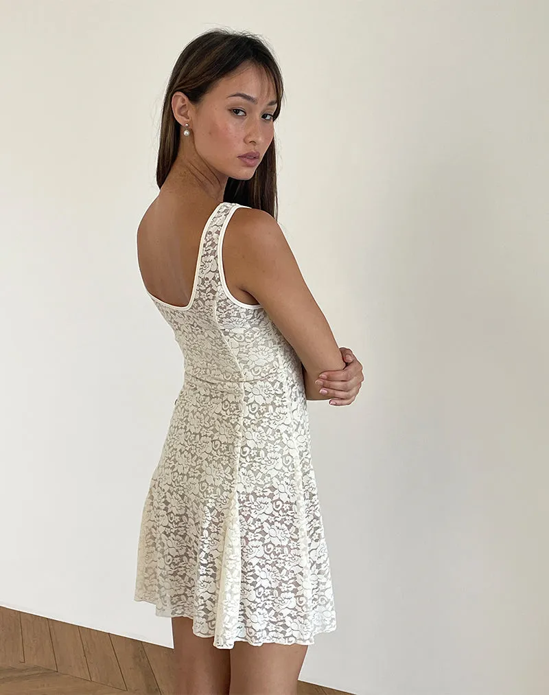 Tabah Mini Dress in Rose Lace Ivory sold by Motel Rocks product image thumbnail 4
