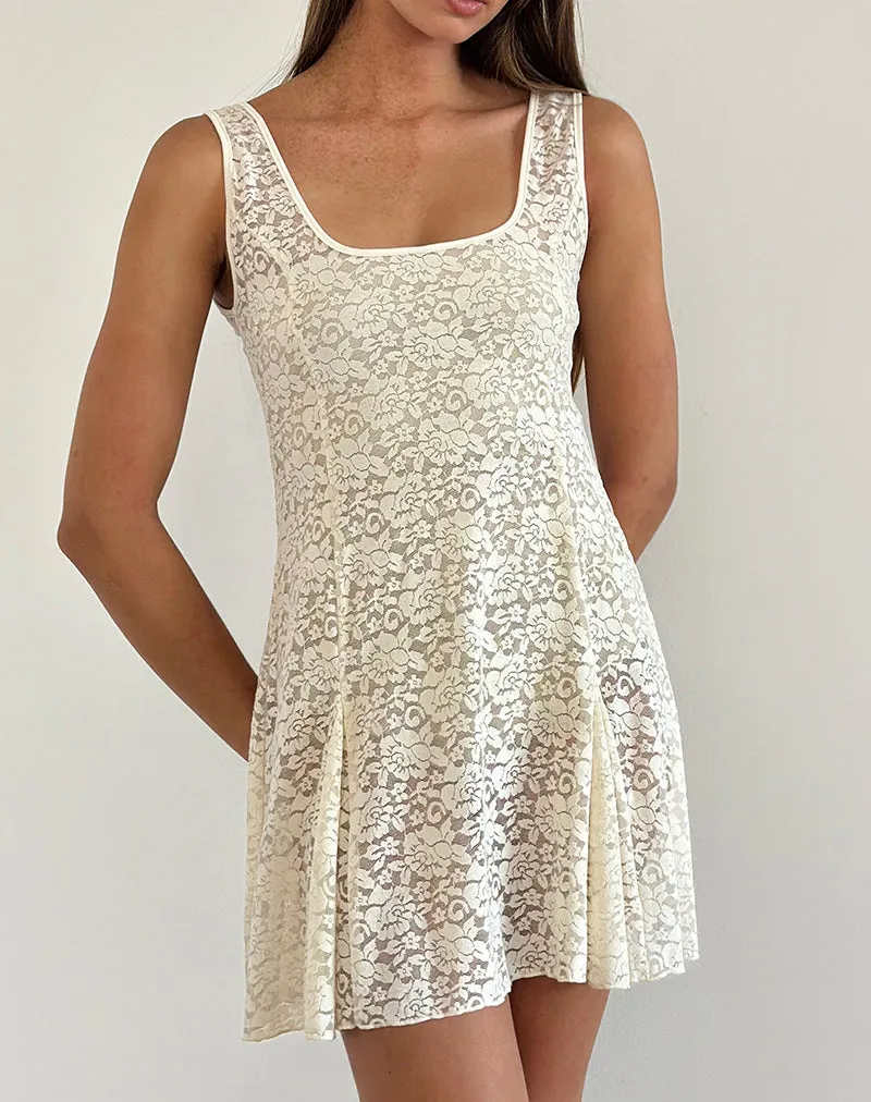 Tabah Mini Dress in Rose Lace Ivory sold by Motel Rocks product image thumbnail 3