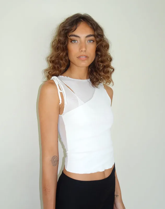 Moni Vest Top in Mesh Ivory sold by Motel Rocks