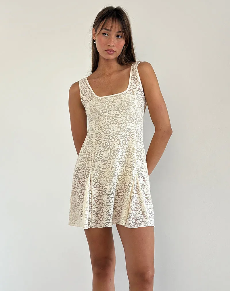 Tabah Mini Dress in Rose Lace Ivory sold by Motel Rocks
