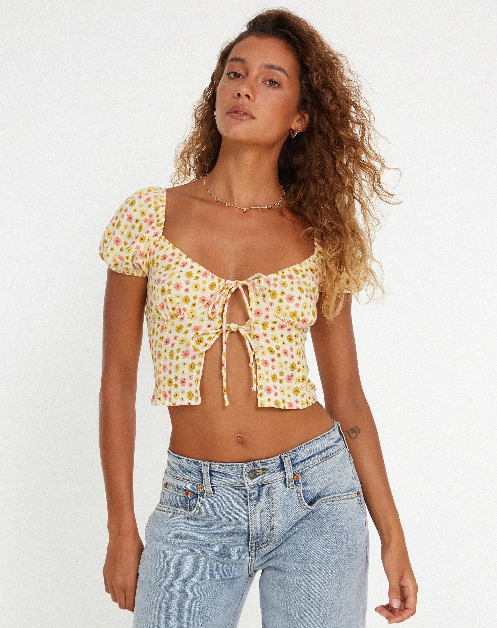 Rom Top in Daisy Chain Cream sold by Motel Rocks