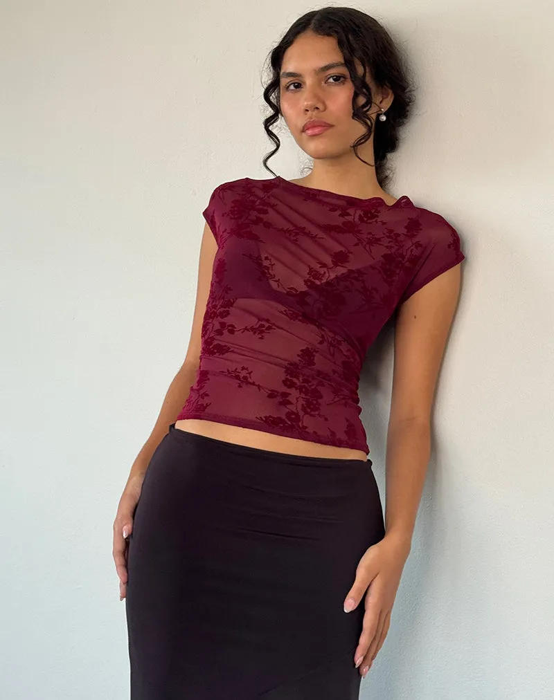 Nova Top in Botanical Flower Maroon sold by Motel Rocks