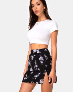 Sheny Mini Skirt in White Rose Black sold by Motel Rocks