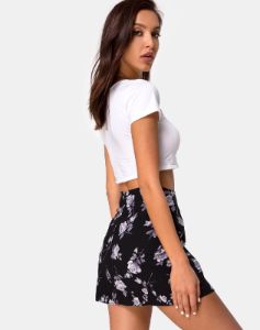 Sheny Mini Skirt in White Rose Black sold by Motel Rocks