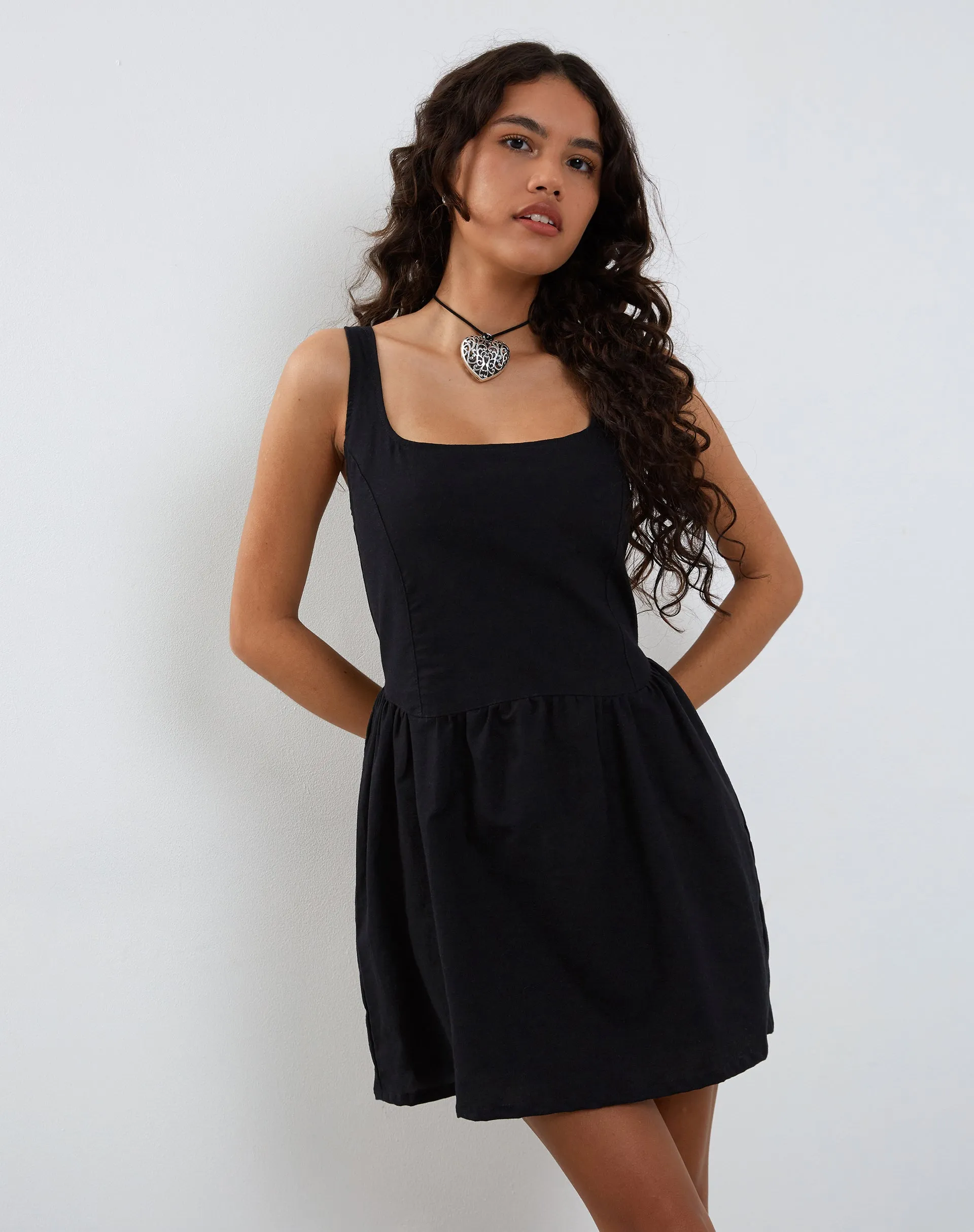 Leshiel Mini Dress in Black Poplin sold by Motel Rocks