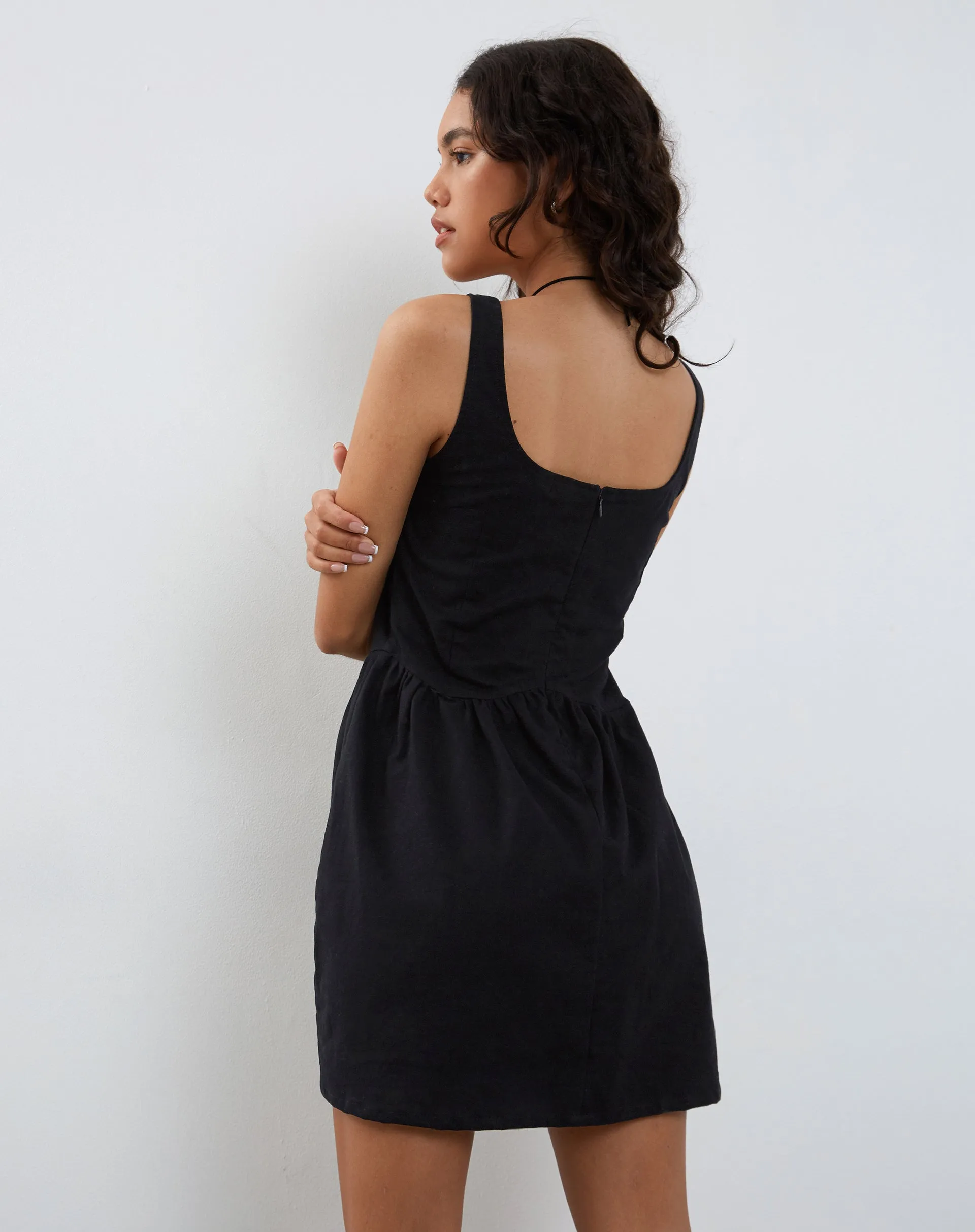 Leshiel Mini Dress in Black Poplin sold by Motel Rocks product image thumbnail 2
