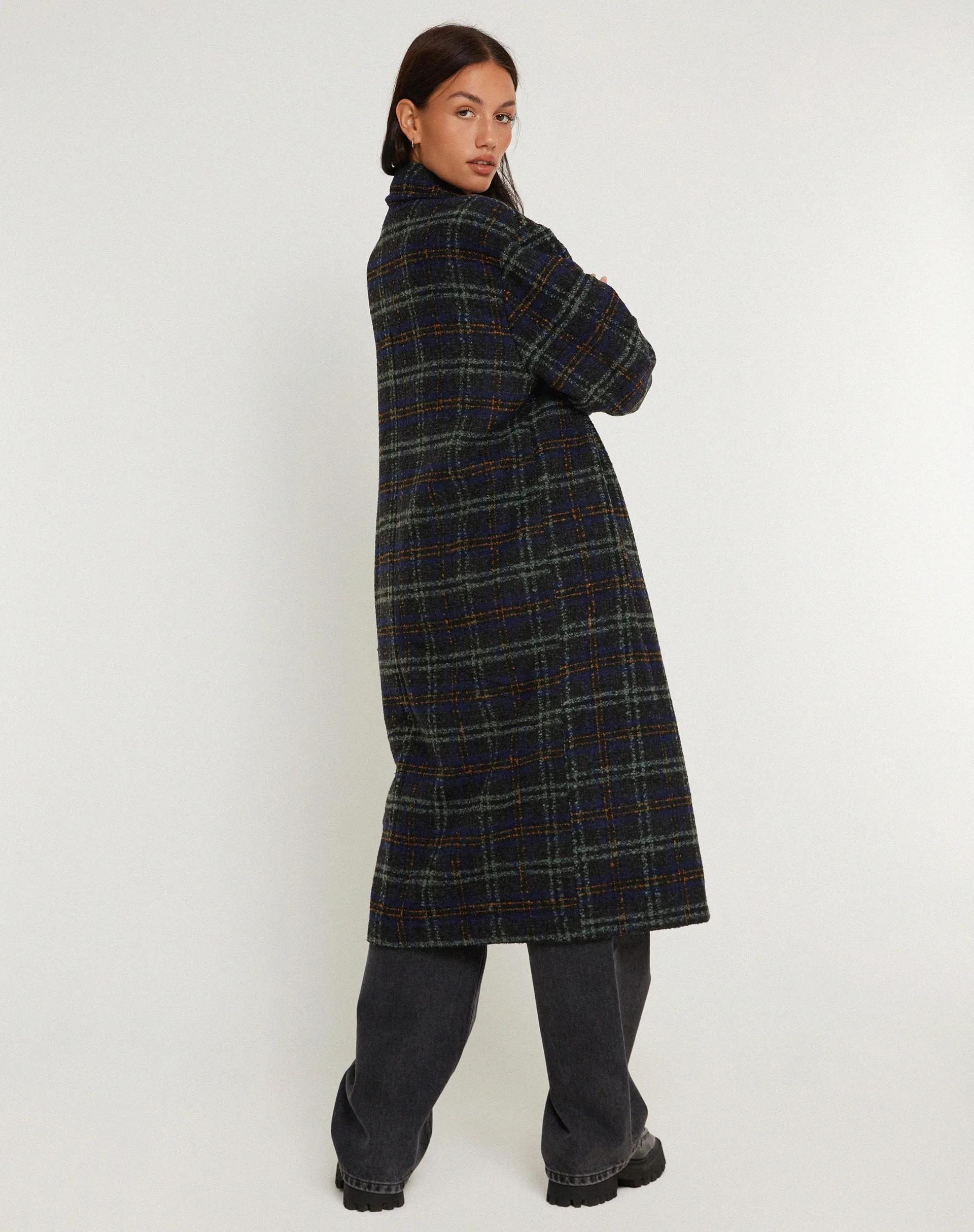 Orlova Coat in Check Navy Black and Brown sold by Motel Rocks product image thumbnail 3