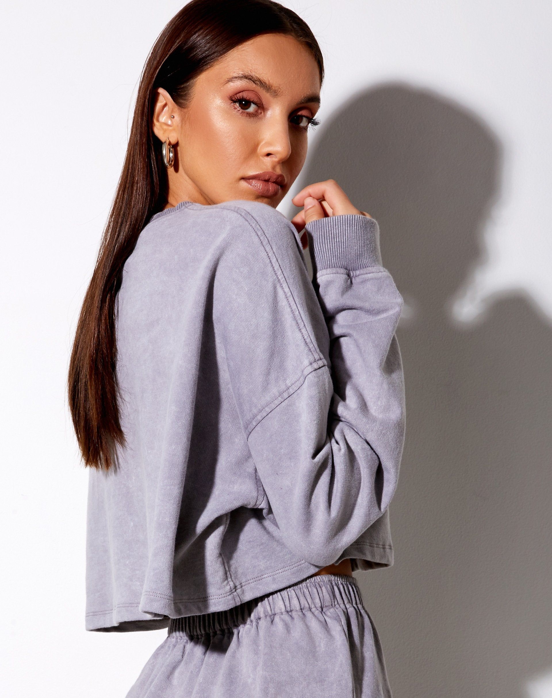 Fawly Crop Top in Grey Wash 'Angel' Embro Label sold by Motel Rocks product image thumbnail 2