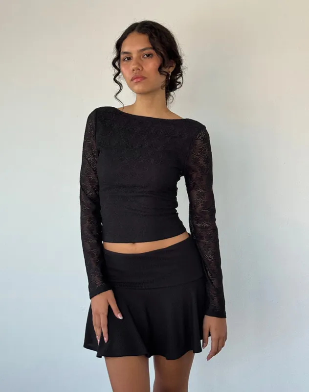 Xiabon Backless Long Sleeve Top in Lace Black sold by Motel Rocks