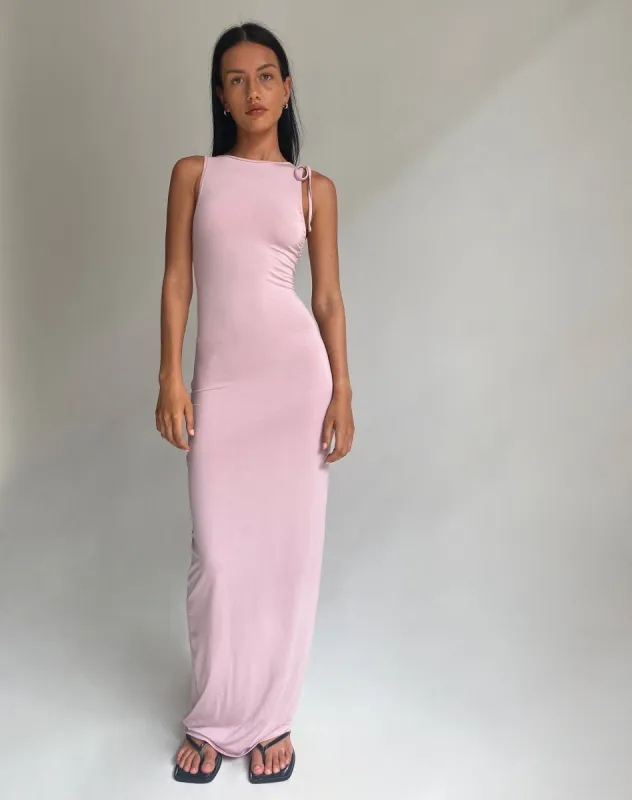 Elinor Maxi Dress in Slinky Baby Pink sold by Motel Rocks