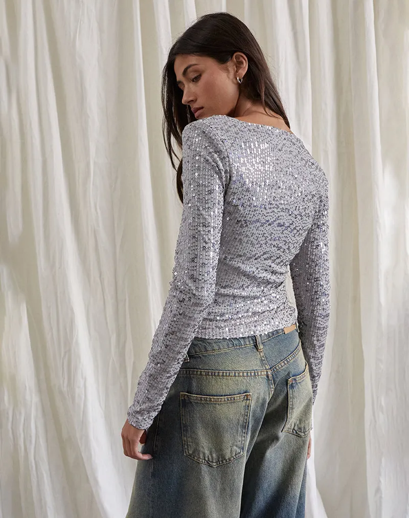 Meraga Tie Front Top in Silver Sequin sold by Motel Rocks product image thumbnail 3