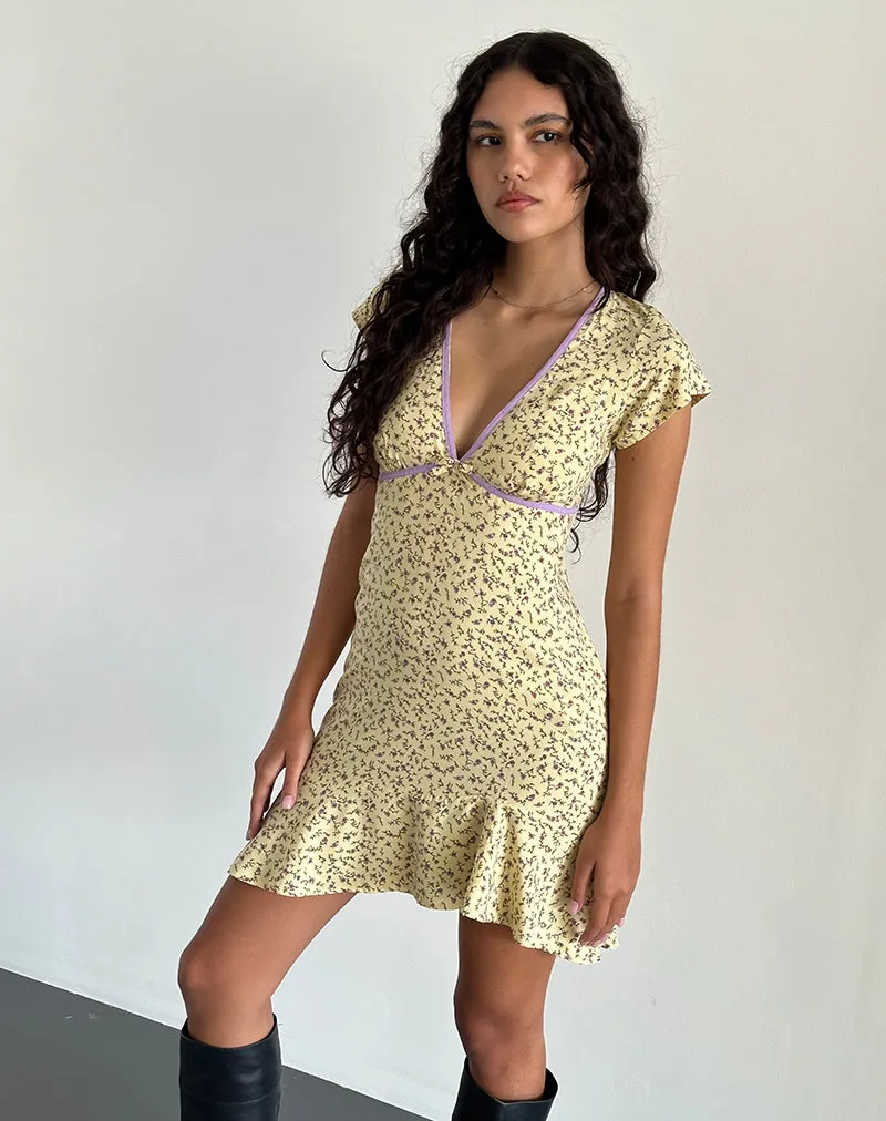 Gysele Mini Dress in Flowing Flower Yellow sold by Motel Rocks