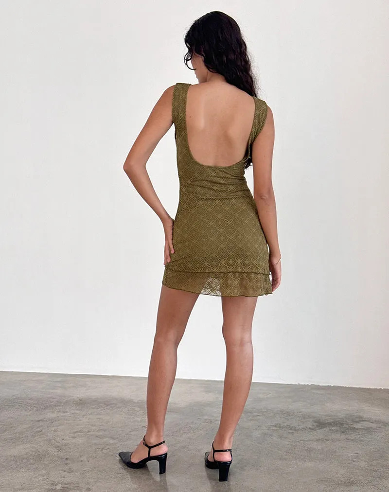Renata Mini Dress in Textured Moss Green sold by Motel Rocks product image thumbnail 4