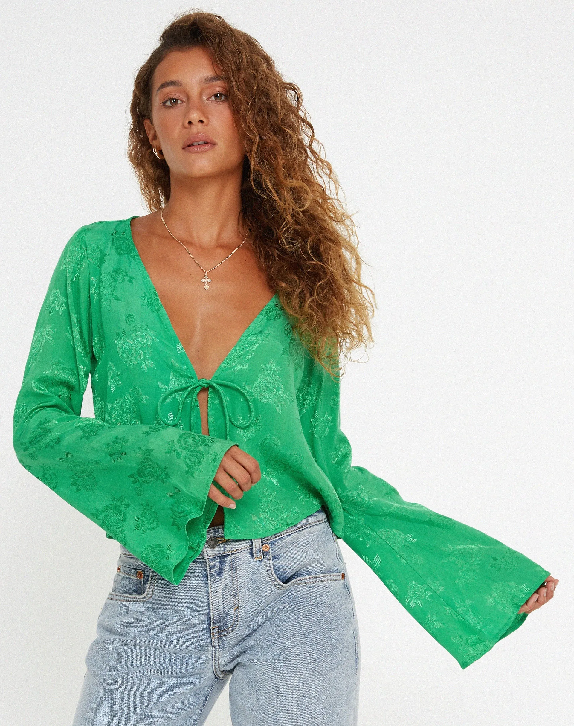 Merida Top in Satin Rose Jade Green sold by Motel Rocks product image thumbnail 4
