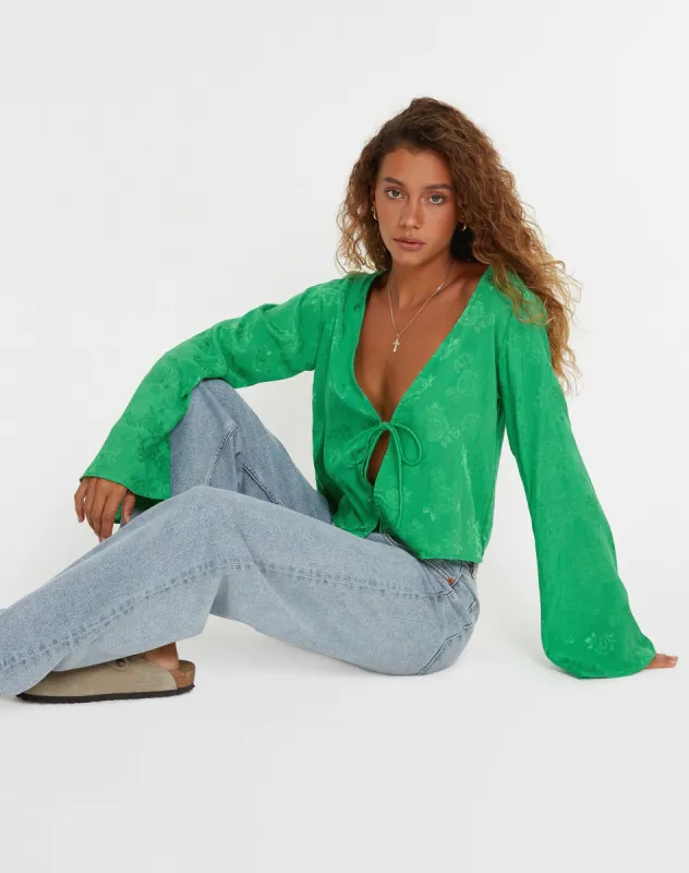 Merida Top in Satin Rose Jade Green sold by Motel Rocks