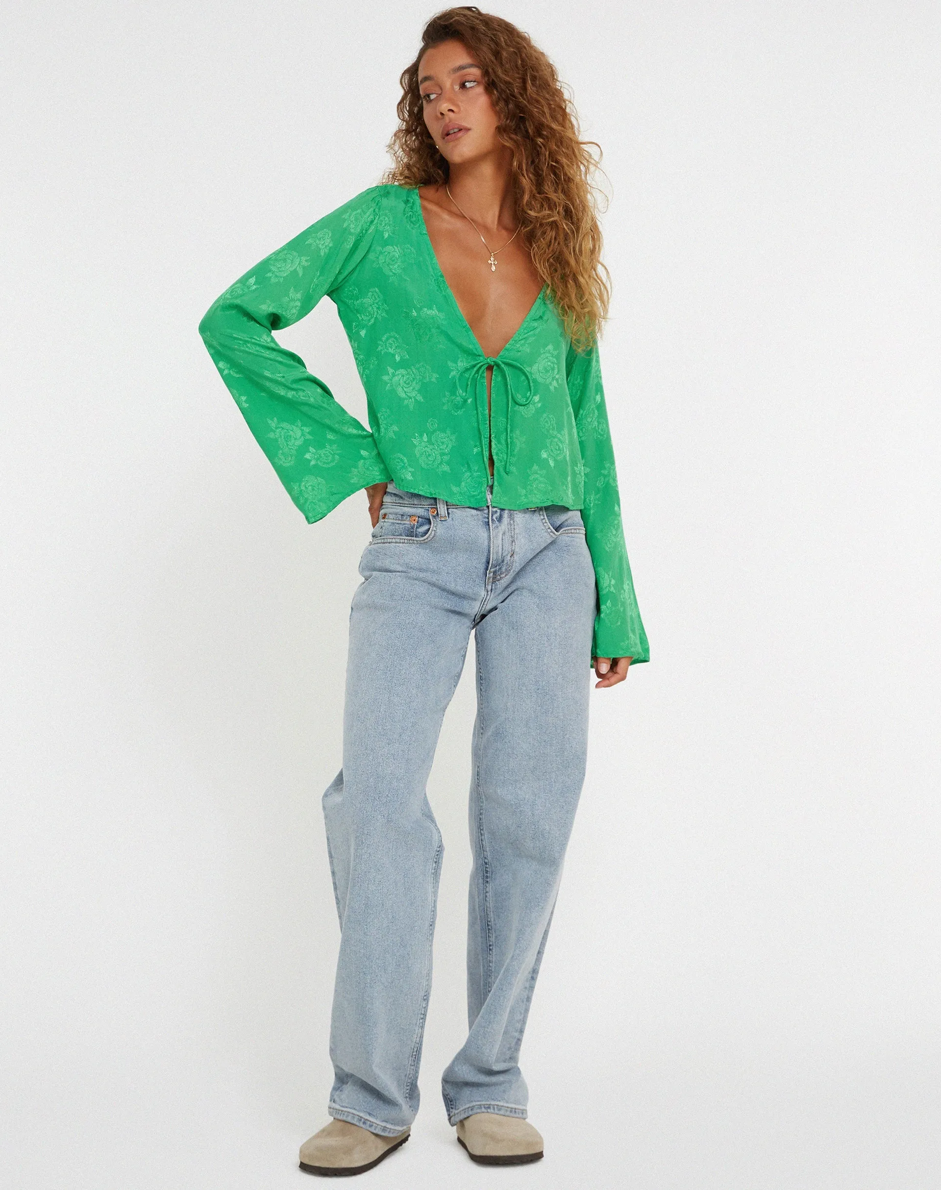 Merida Top in Satin Rose Jade Green sold by Motel Rocks product image thumbnail 3