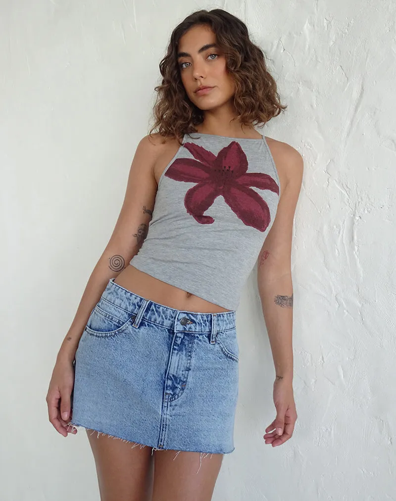 Dudley Vest Top in Grey Marl Painted Flower sold by Motel Rocks product image thumbnail 3