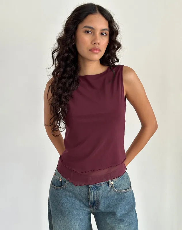 Rochie Asymmetric Top in Mesh Maroon sold by Motel Rocks