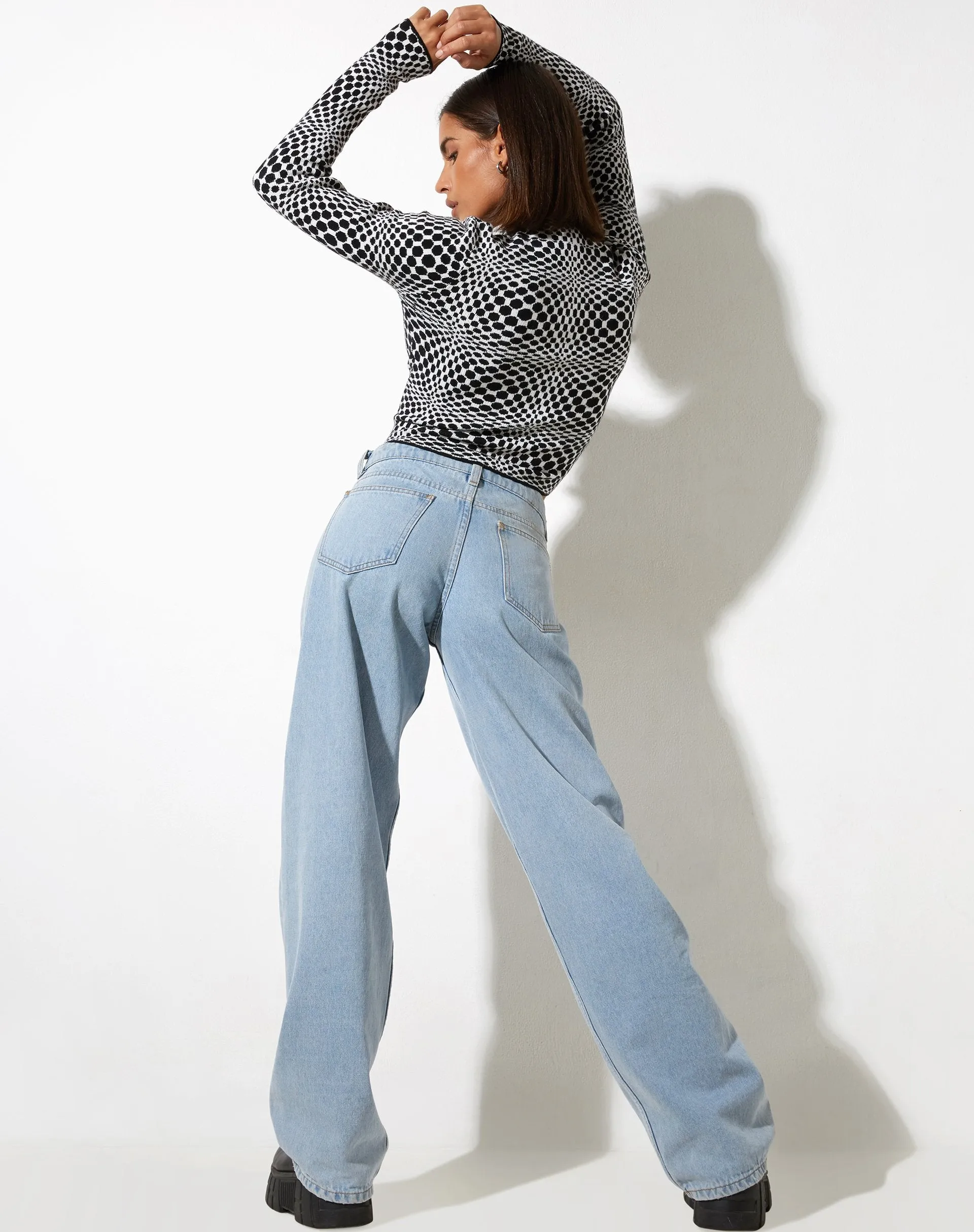 Laria Long Sleeve Top in Optic Monochrome Square Black and White sold by Motel Rocks product image thumbnail 5