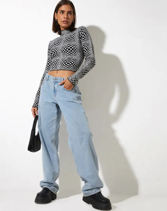Laria Long Sleeve Top in Optic Monochrome Square Black and White made by Motel Rocks
