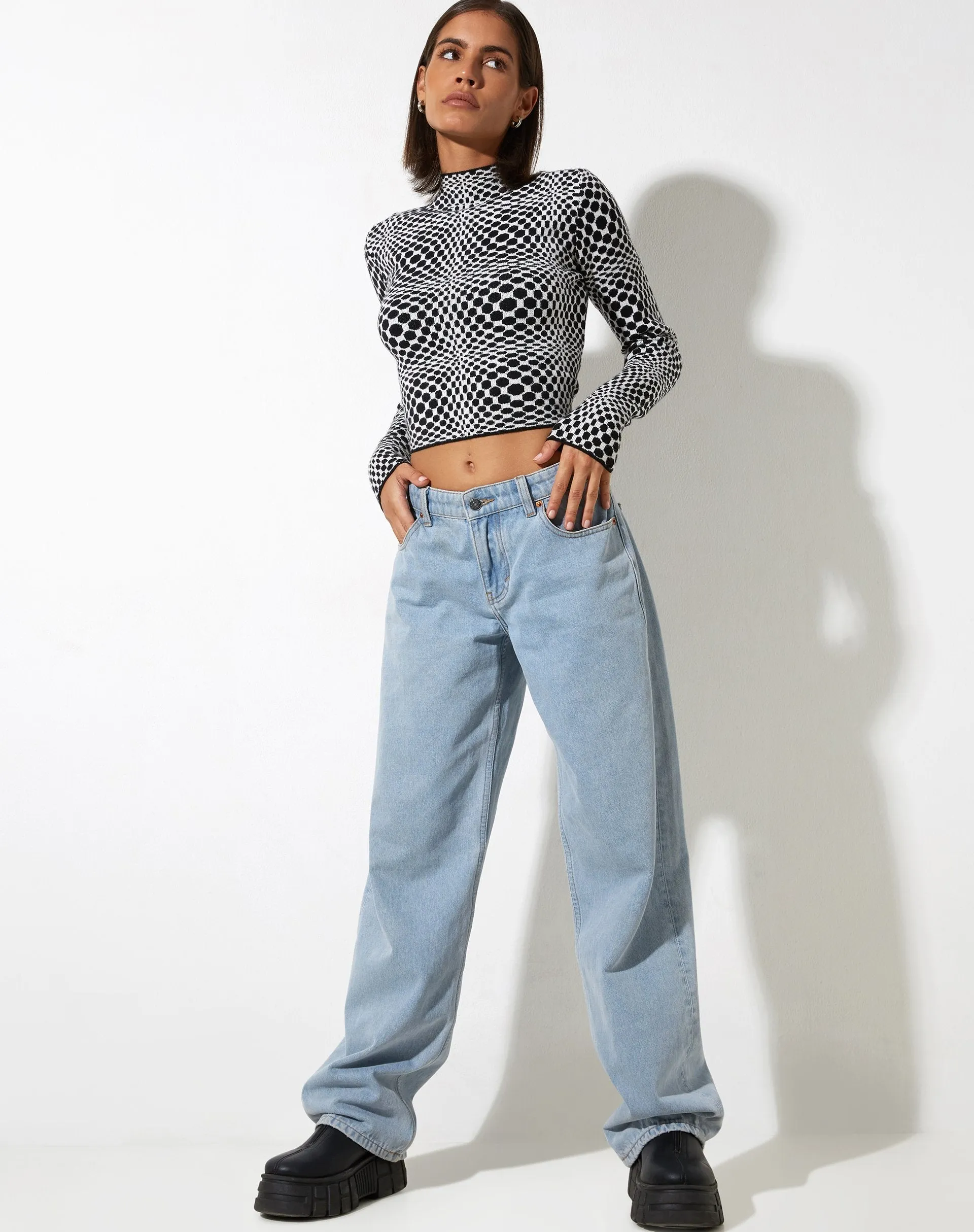 Laria Long Sleeve Top in Optic Monochrome Square Black and White sold by Motel Rocks product image thumbnail 3