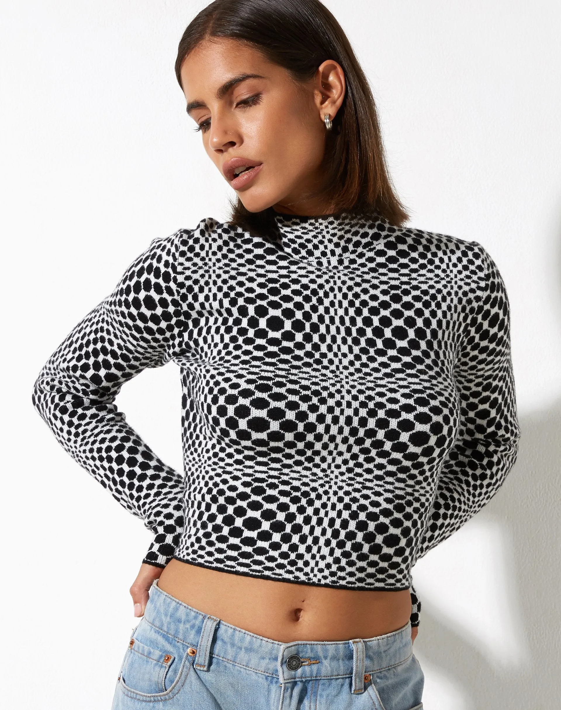 Laria Long Sleeve Top in Optic Monochrome Square Black and White sold by Motel Rocks product image thumbnail 4