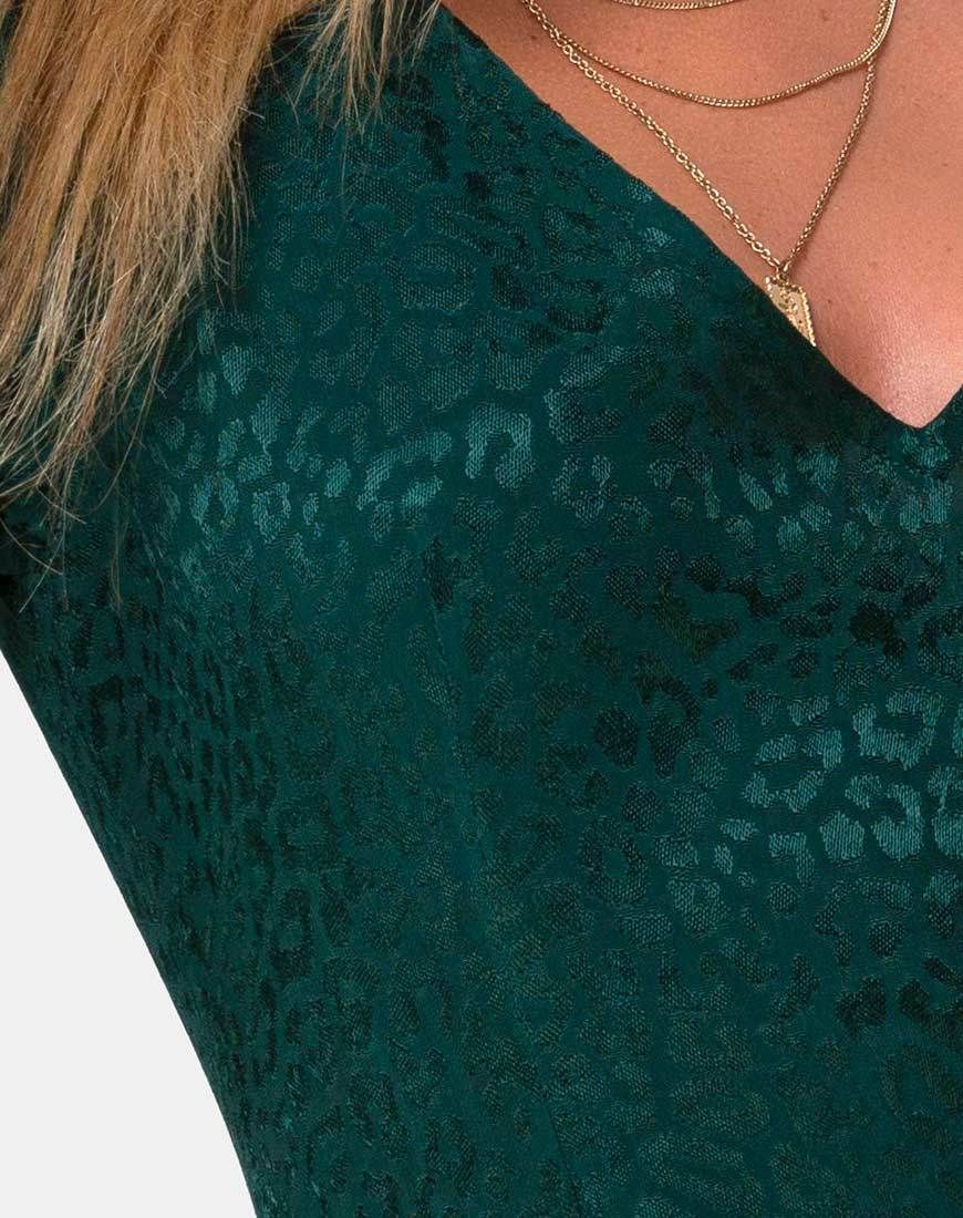 Dumia Mini Dress in Satin Cheetah Forest Green sold by Motel Rocks product image thumbnail 5