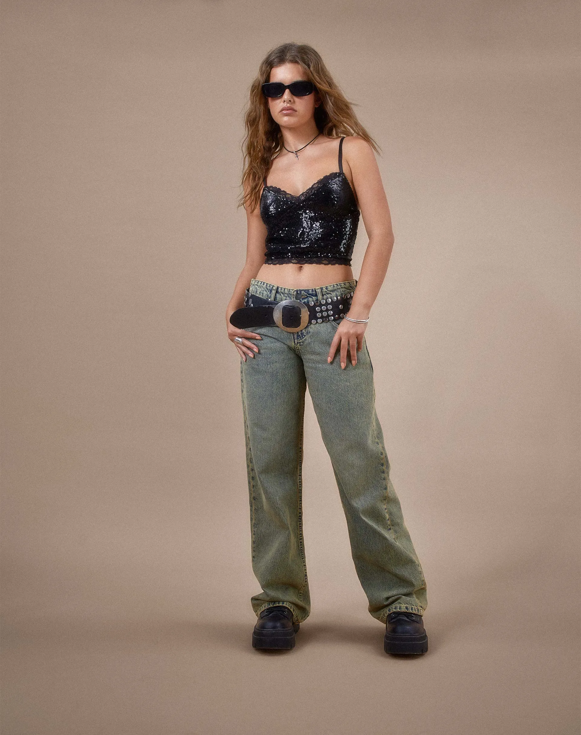 Urban X Motel Drilly Crop Top in Black Mini Sequin sold by Motel Rocks product image thumbnail 2