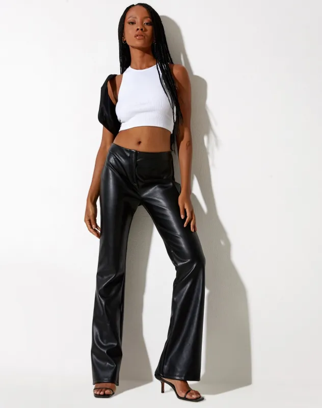 Zyanna Flare Trouser in PU Black sold by Motel Rocks