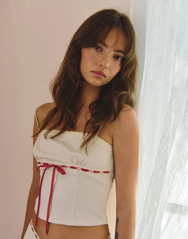 Kaita Cami Top in Cream with Red Binding sold by Motel Rocks