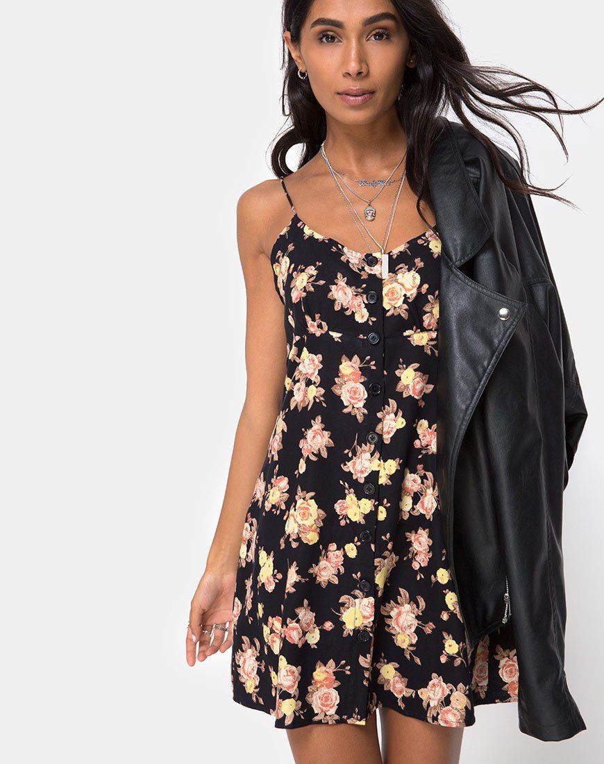 Auvaly Slip Dress in Antique Rose Black sold by Motel Rocks