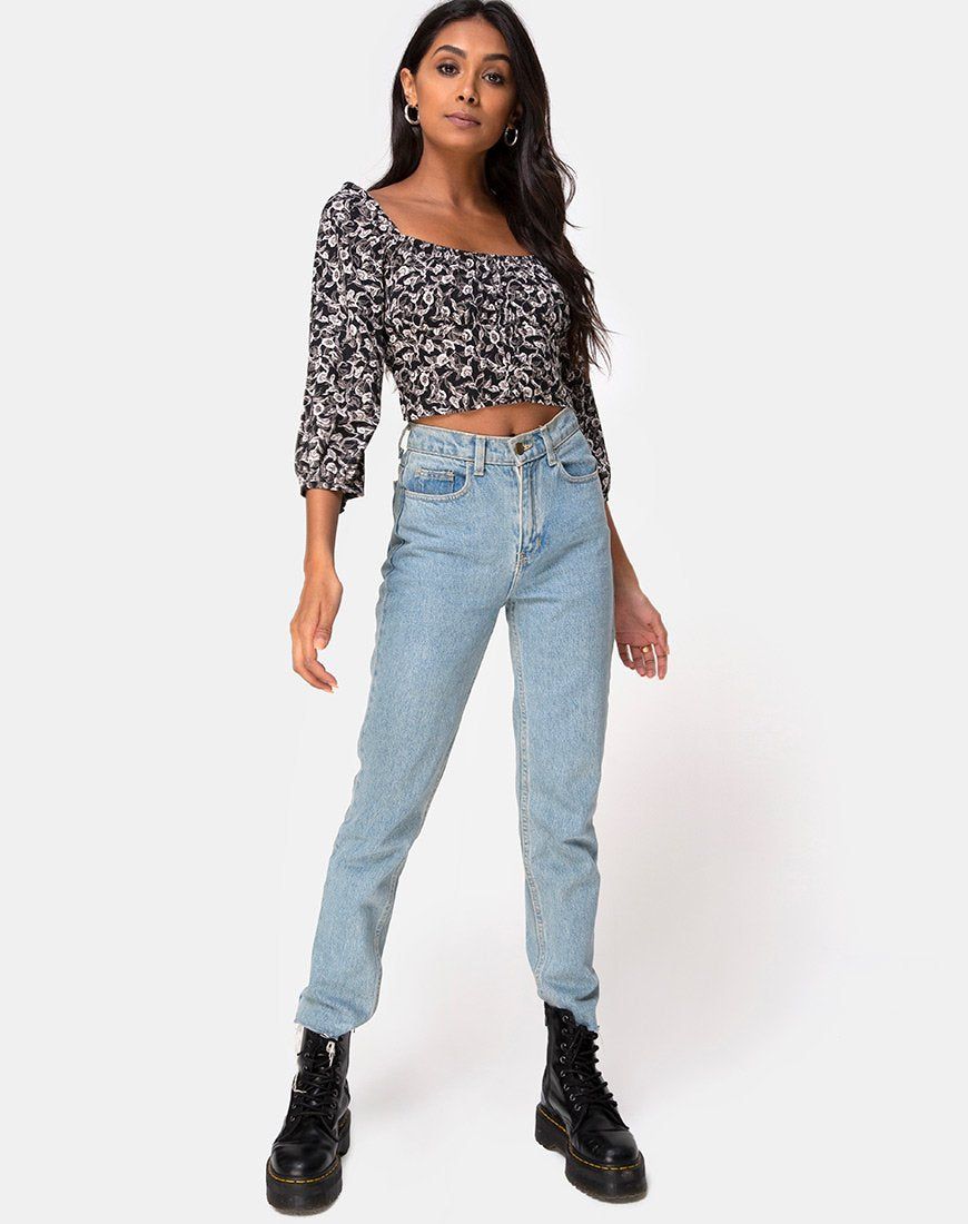 Dimen Crop Top In Wild Tulip Black sold by Motel Rocks product image thumbnail 3