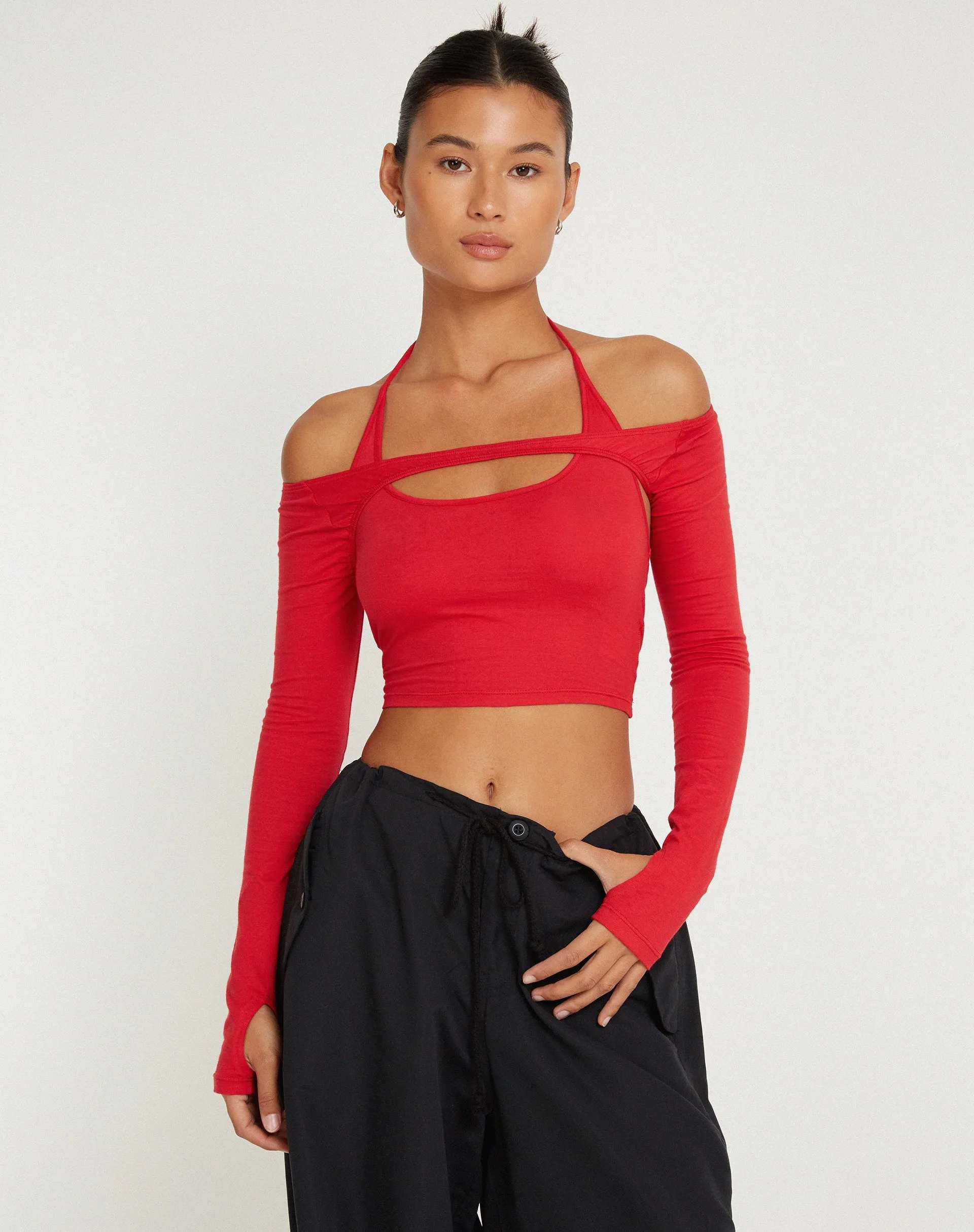 Brandy Long Sleeve Top in Racing Red sold by Motel Rocks