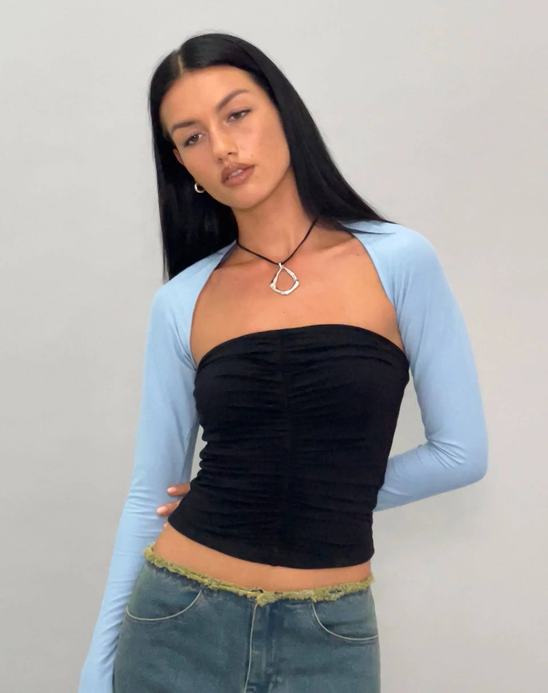 Sajna Ruched Bandeau Top in Black sold by Motel Rocks