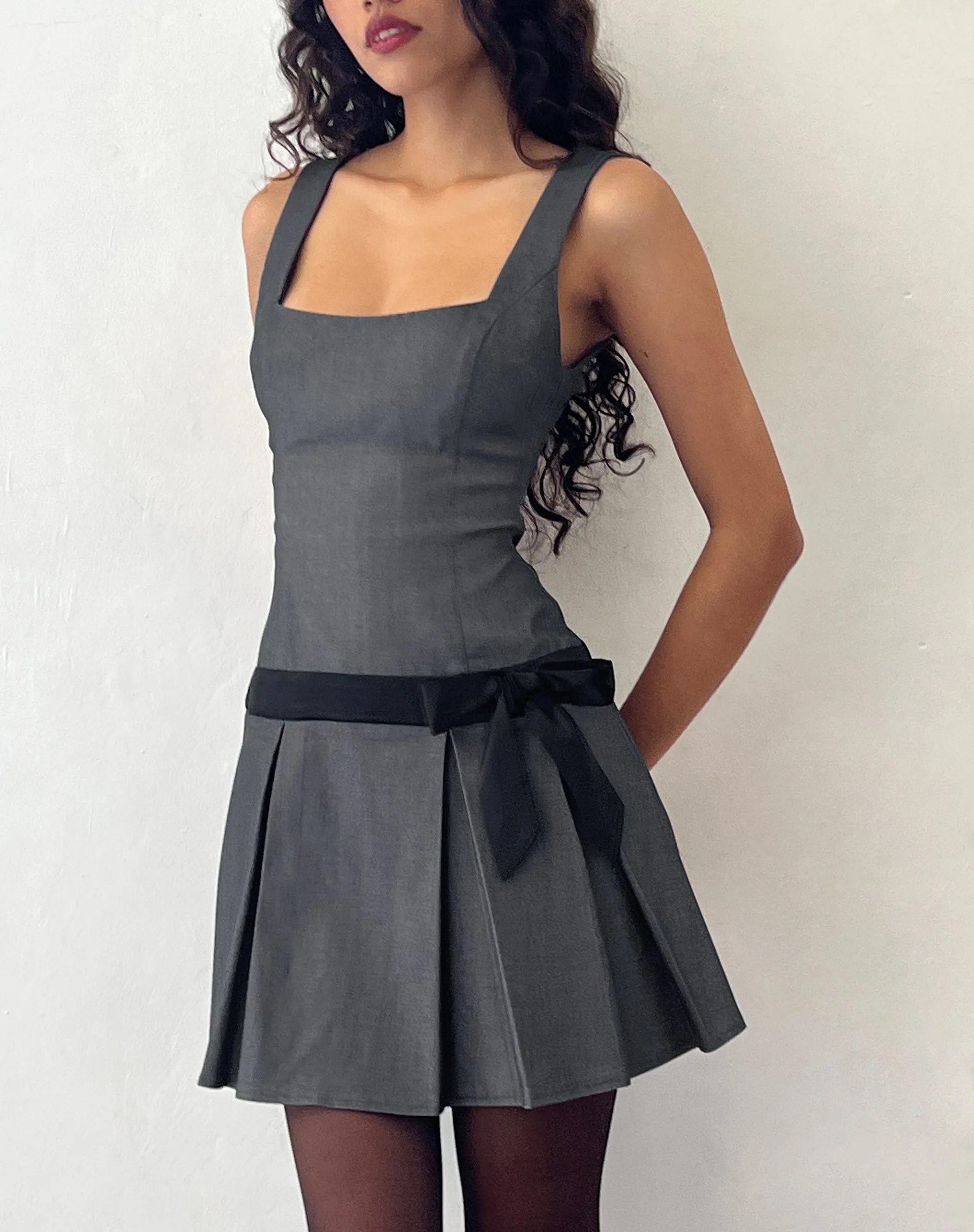 Michelia Pleated Mini Dress in Grey sold by Motel Rocks product image thumbnail 2