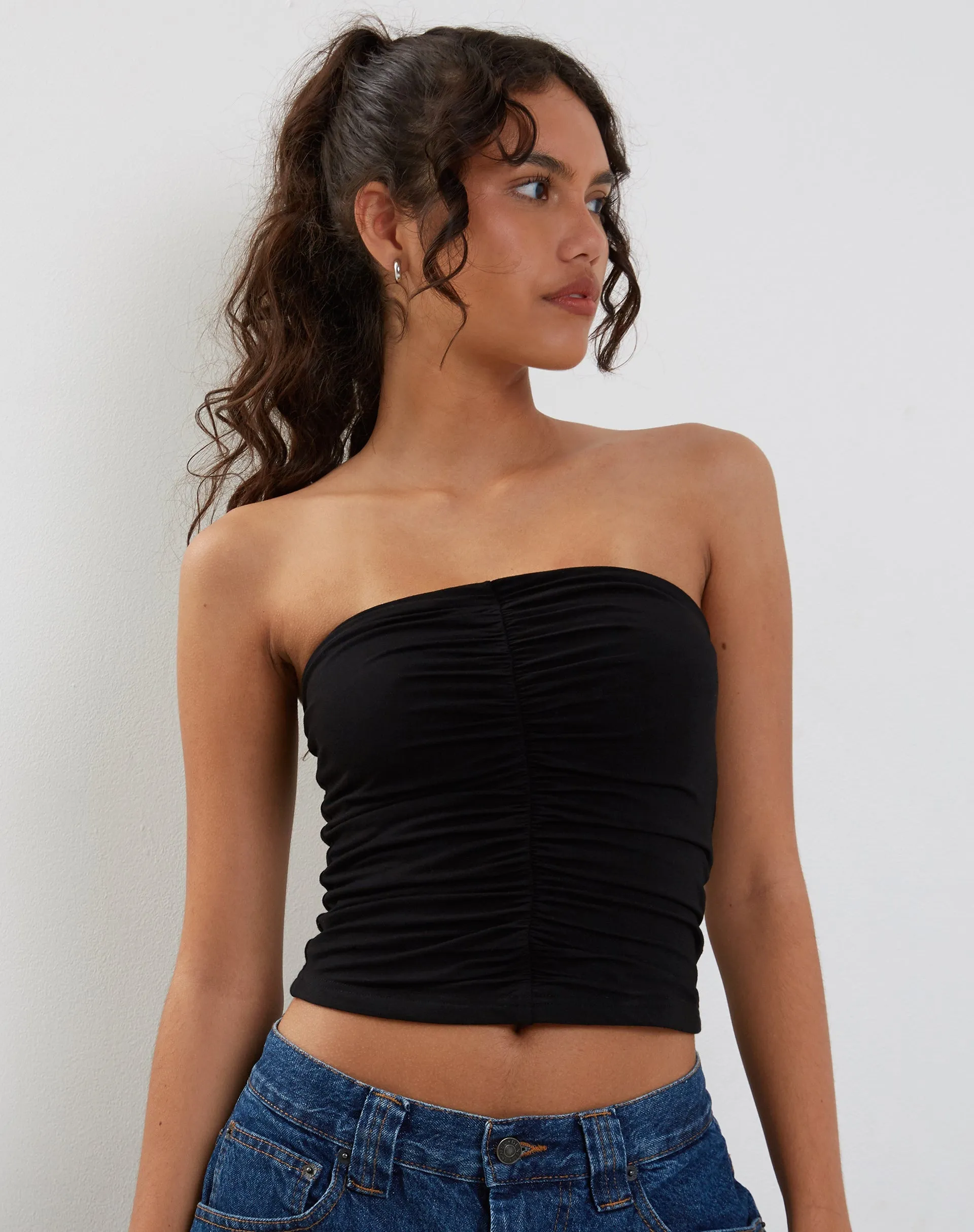 Sajna Ruched Bandeau Top in Black sold by Motel Rocks product image thumbnail 2