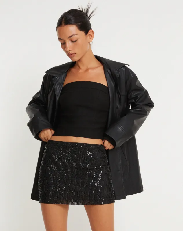 Guida Mini Skirt in Drape Sequin Black sold by Motel Rocks