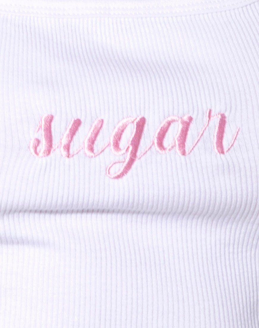 Landa Crop Top White ''Sugar'' Embro in Soft Pink sold by Motel Rocks product image thumbnail 5